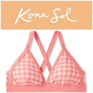 KONA SOL - NWT - L Sz 1X (16W - 18W) Halter Triangle Bikini Top in Pink & Peach